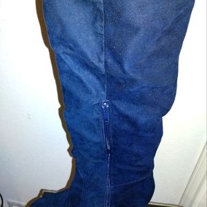 Dark Blue Women Suede knee high boots